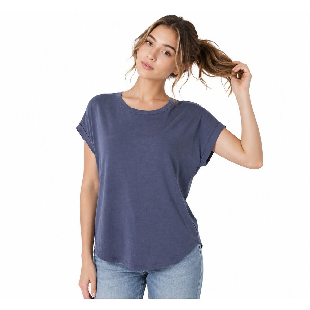 Lucky Brand Women S Navy Blue Sandwash Dolman T Shirt Relaxed Fit Curved Hem Top